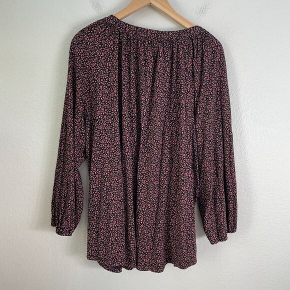 Chaps Womens Plus XXL Floral Lace Up Tassel Peasant Top Boho Blouse Shirt - Picture 9 of 9